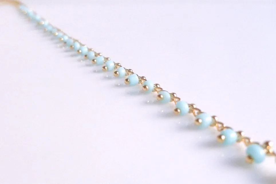 Orange Bead Bracelet, tiny seed bead bracelet, seed bead chain, small orange beads, thin gold chain, dainty gold bracelet, delicate bracelet