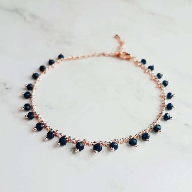 Orange Bead Bracelet, tiny seed bead bracelet, seed bead chain, small orange beads, thin gold chain, dainty gold bracelet, delicate bracelet