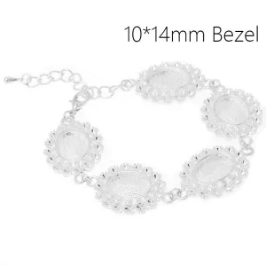 Oval Bracelet Blanks with Chain and Clasp,5 pcs 10x14mm oval Bezel,Zinc Alloy filled,shine silver,length:23cm,5pcs/lot