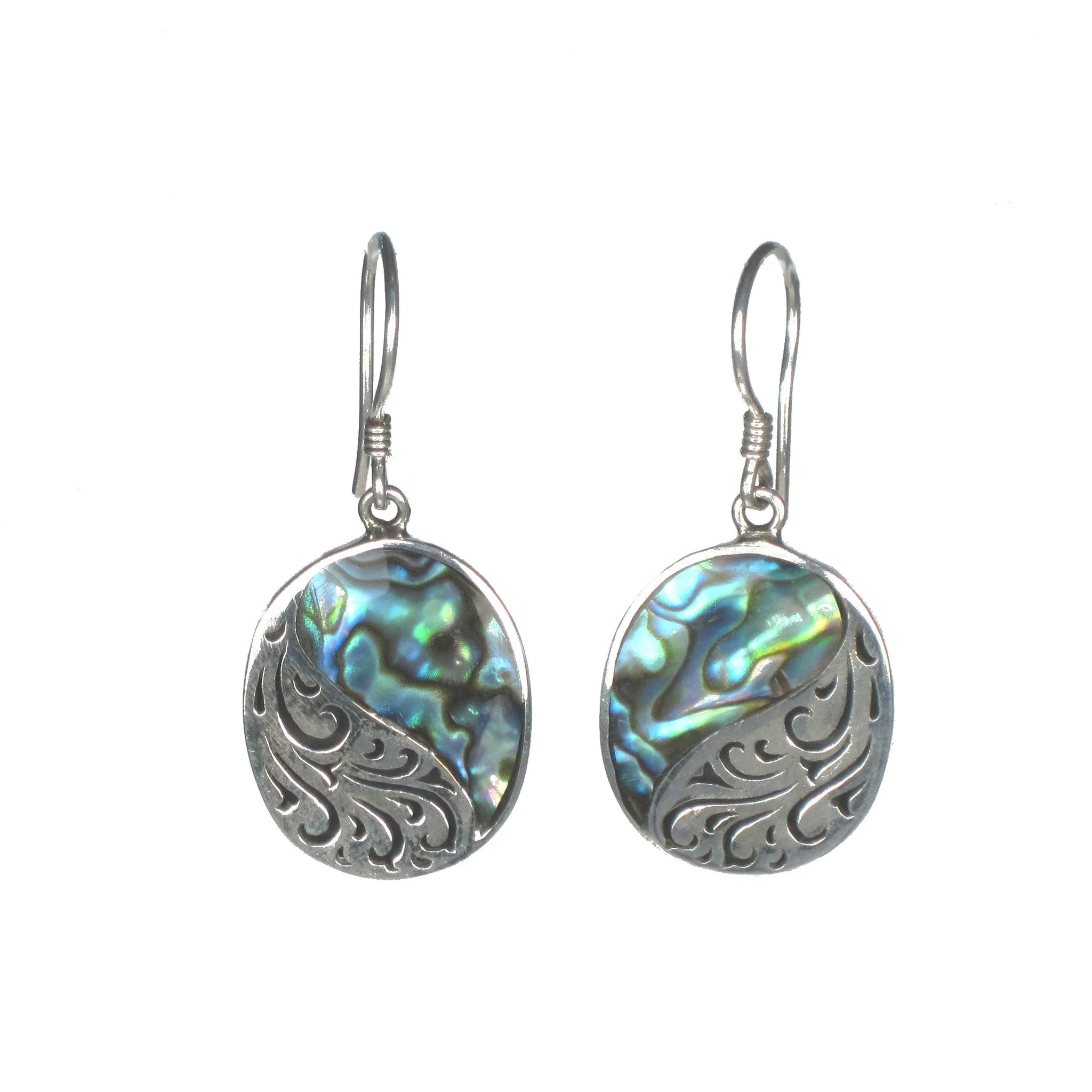 Oval Earrings with Silver Filigree and Shell Detail - Multiple Colors Available
