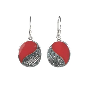 Oval Earrings with Silver Filigree and Shell Detail - Multiple Colors Available