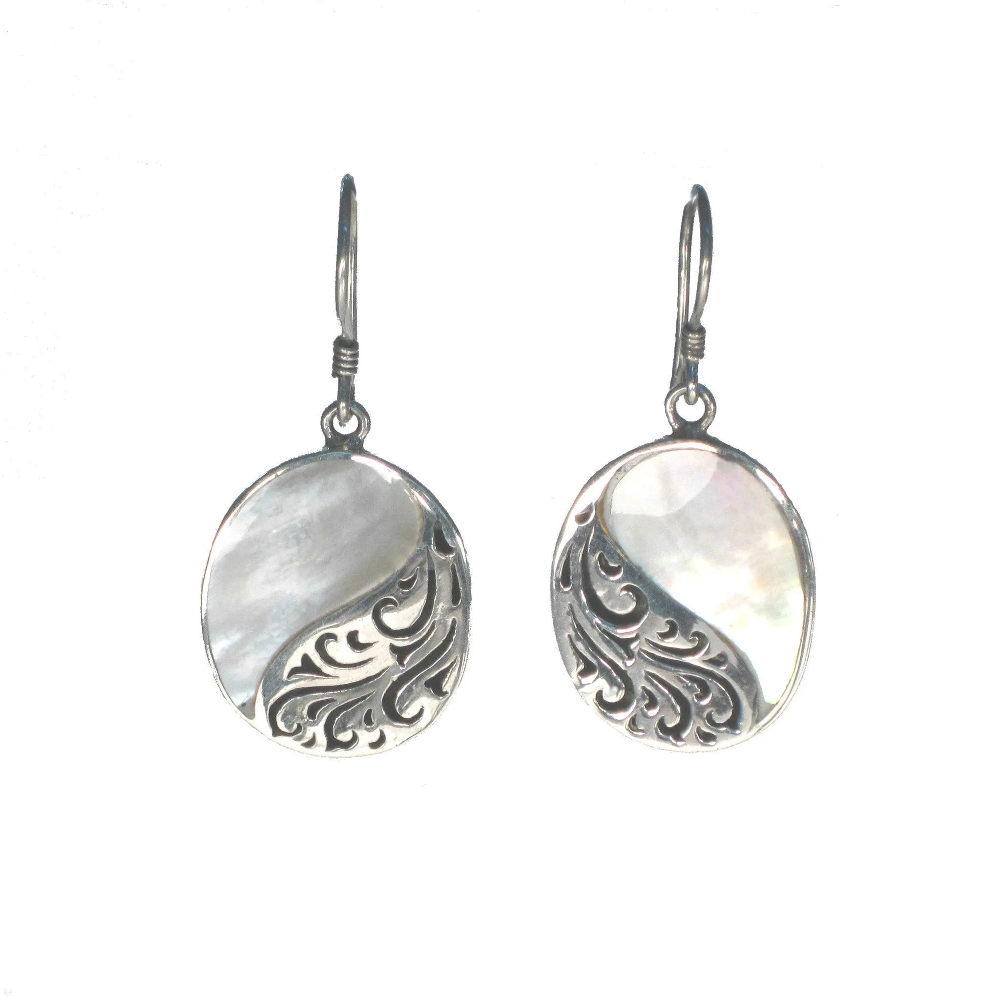 Oval Earrings with Silver Filigree and Shell Detail - Multiple Colors Available