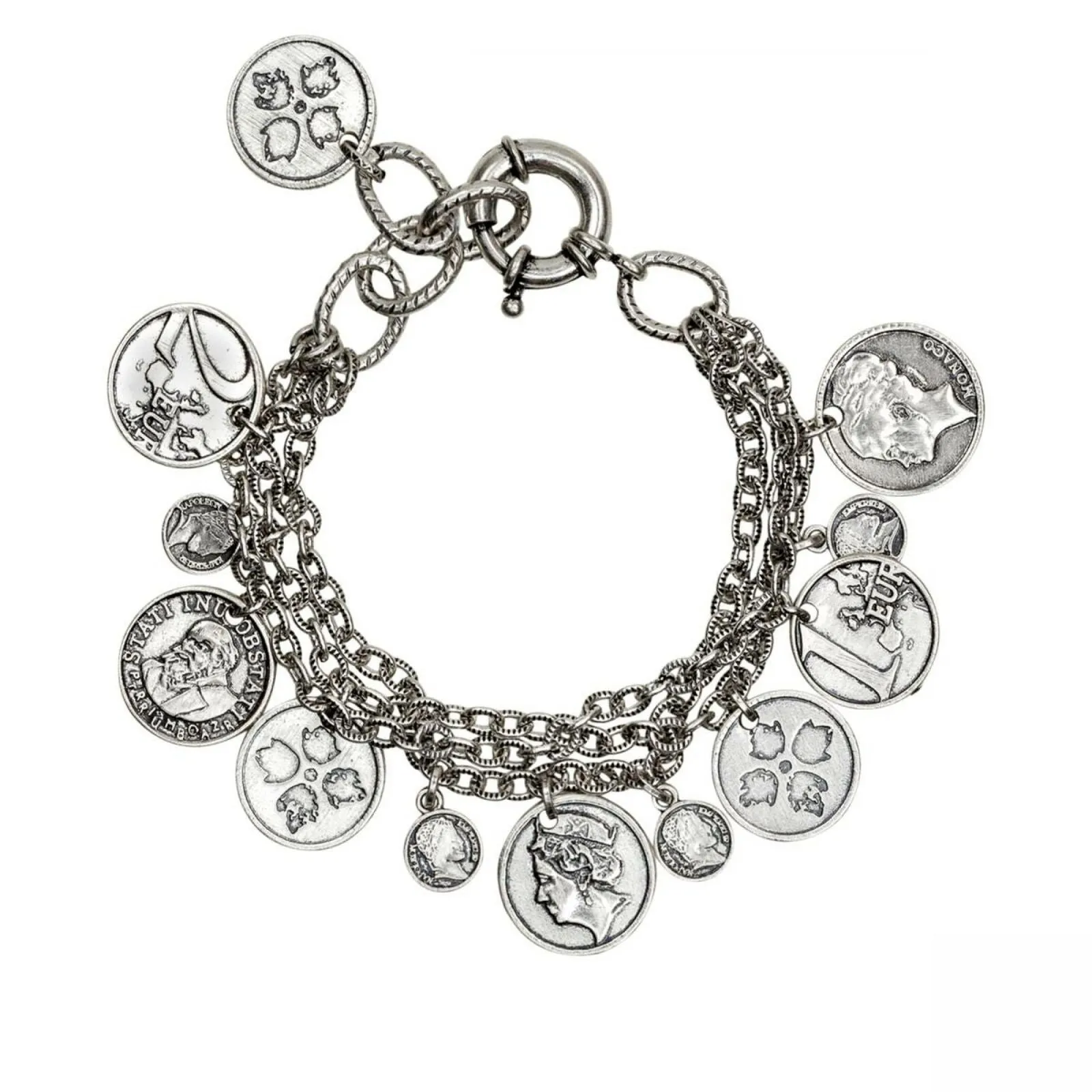 Patricia Nash Women's World Coin Triple Strand Dangle Bracelet