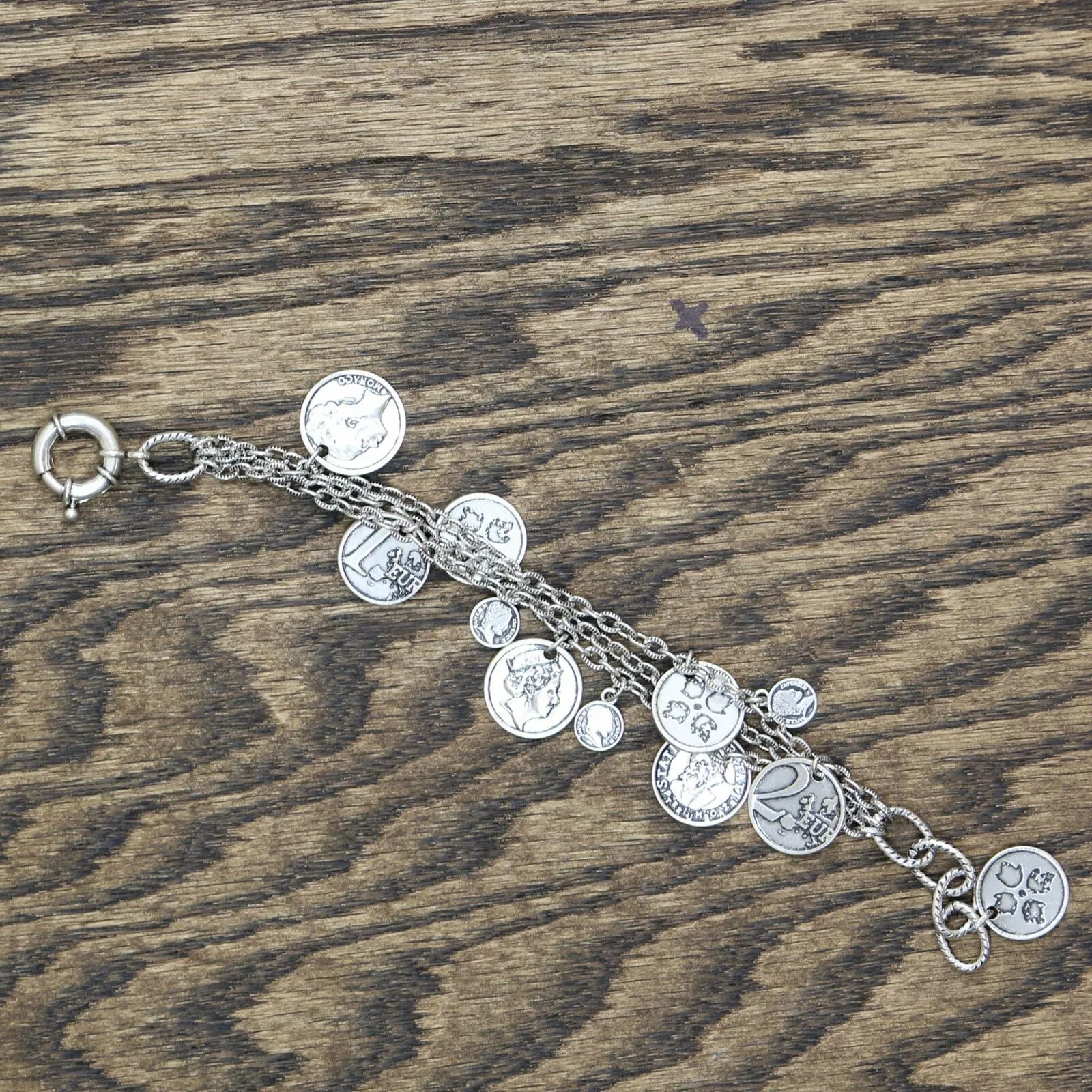 Patricia Nash Women's World Coin Triple Strand Dangle Bracelet