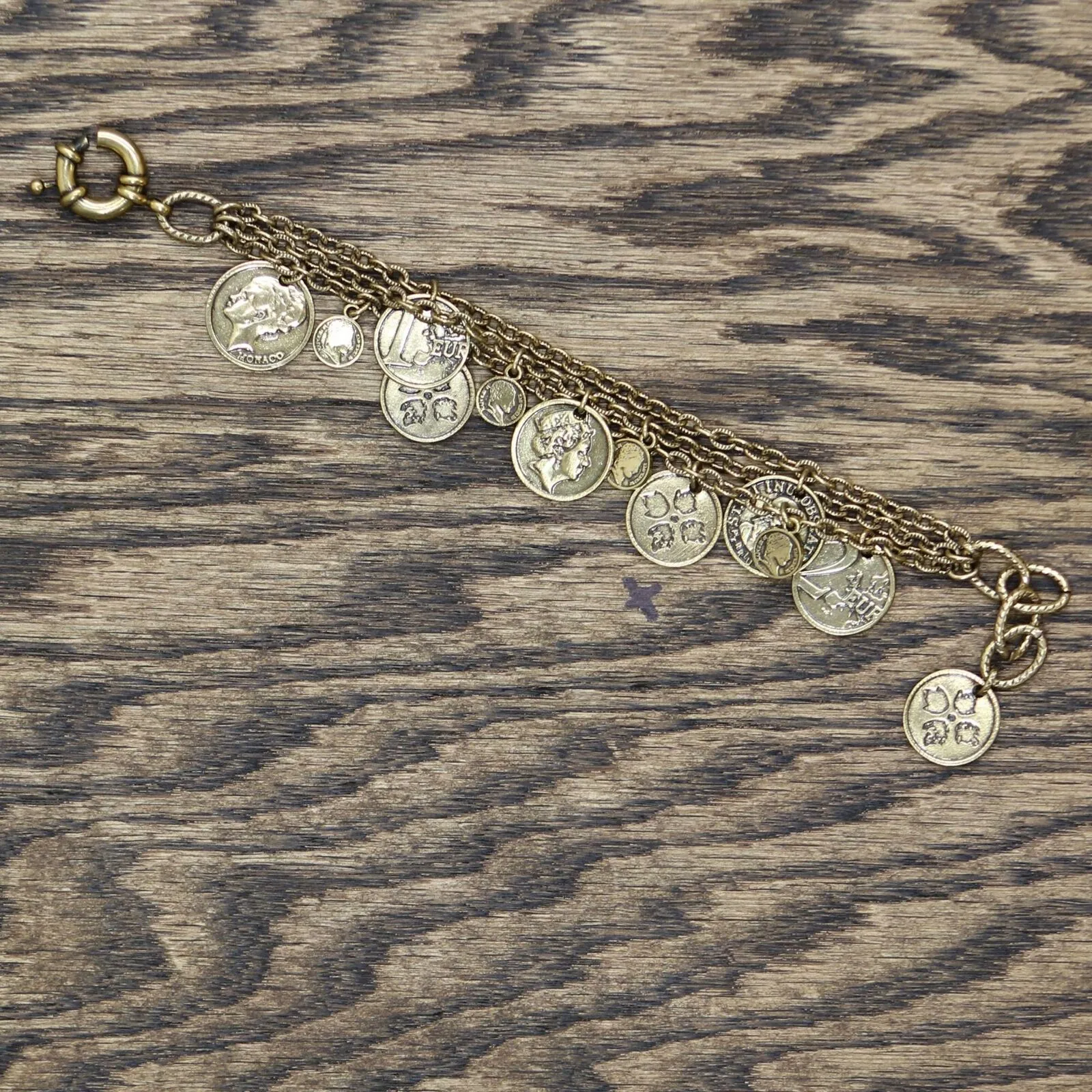 Patricia Nash Women's World Coin Triple Strand Dangle Bracelet