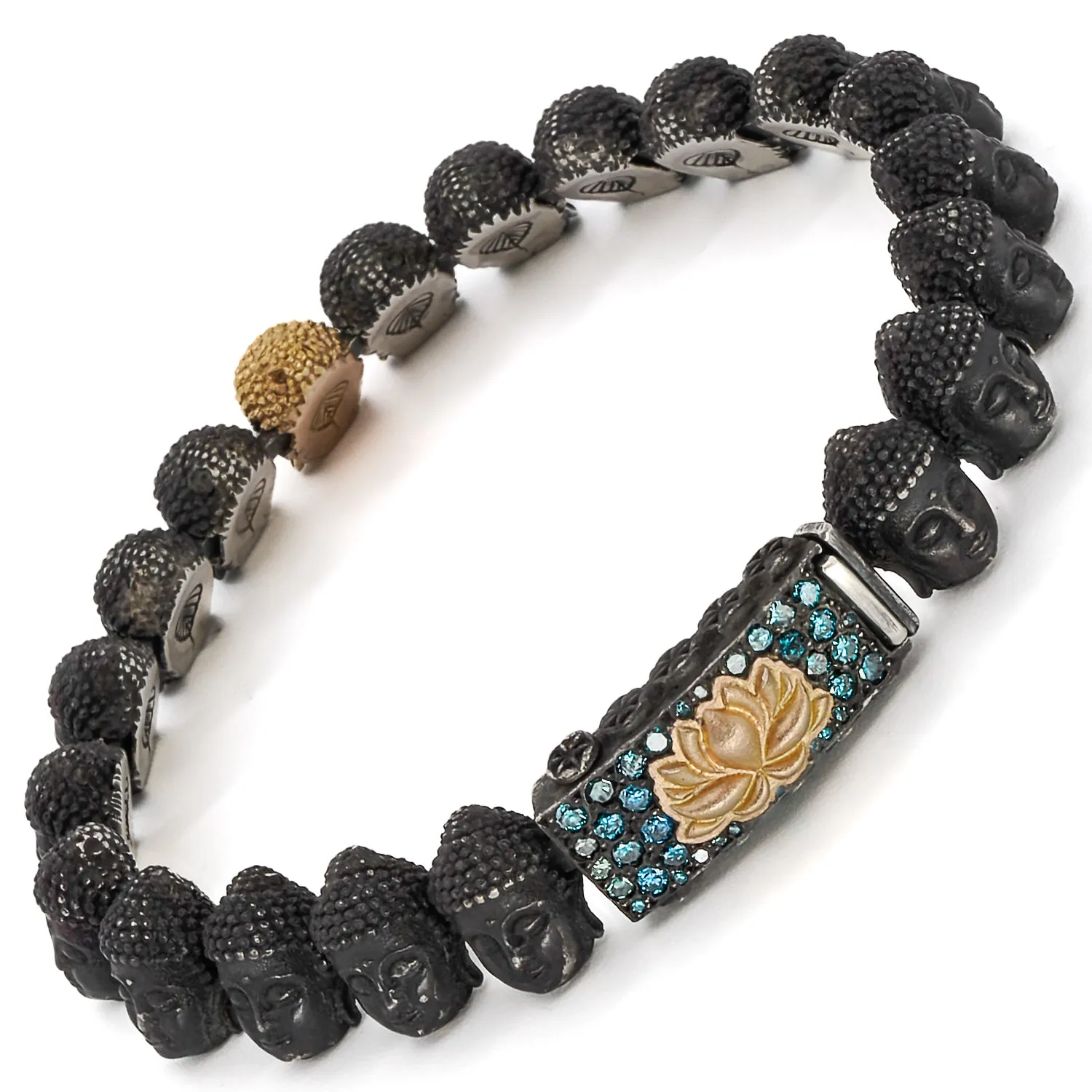 Peace Yellow Gold & Diamond Lotus Silver Buddha Bracelet