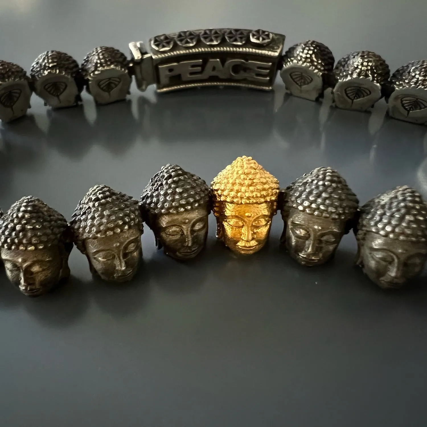 Peace Yellow Gold & Diamond Lotus Silver Buddha Bracelet