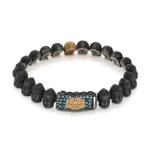 Peace Yellow Gold & Diamond Lotus Silver Buddha Bracelet