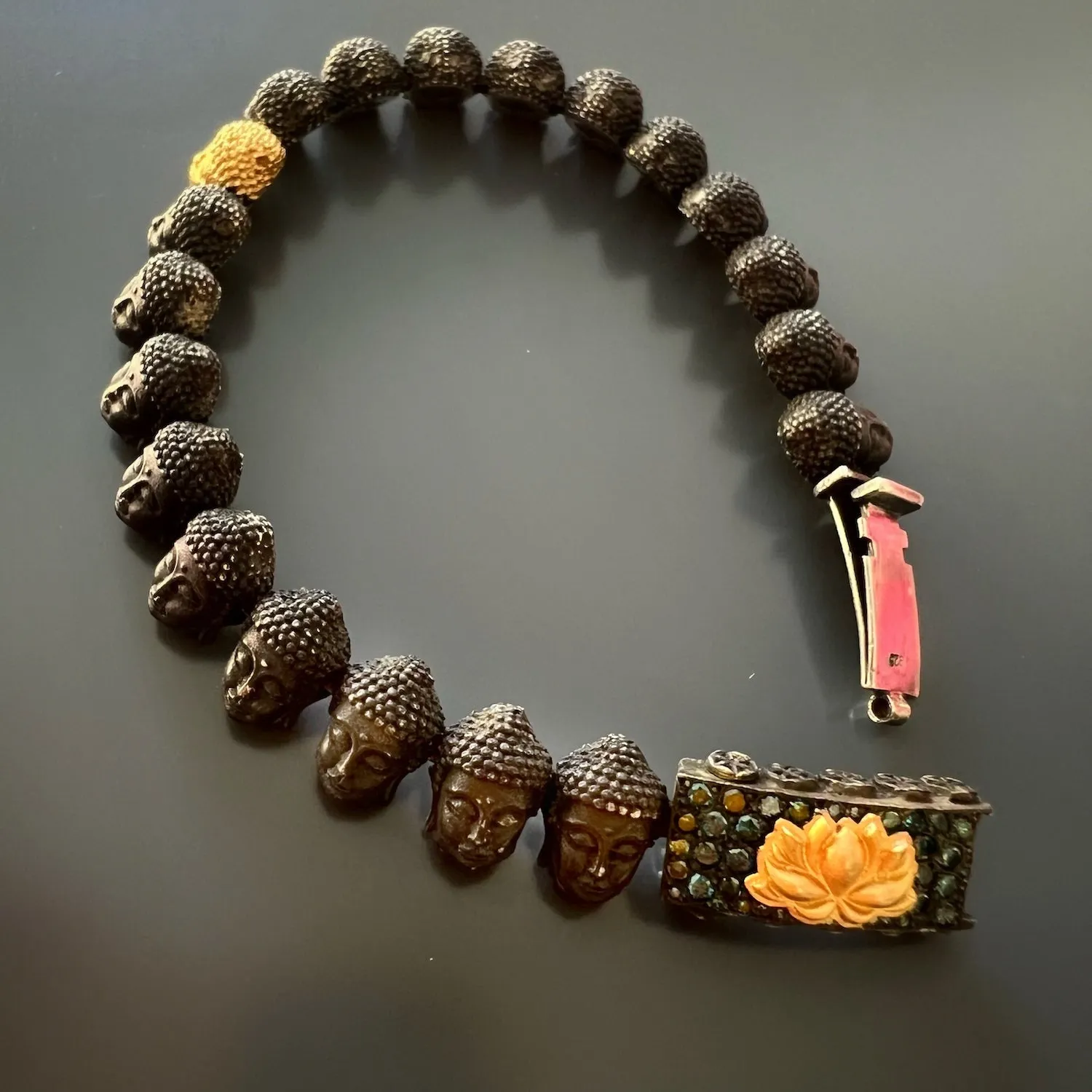 Peace Yellow Gold & Diamond Lotus Silver Buddha Bracelet