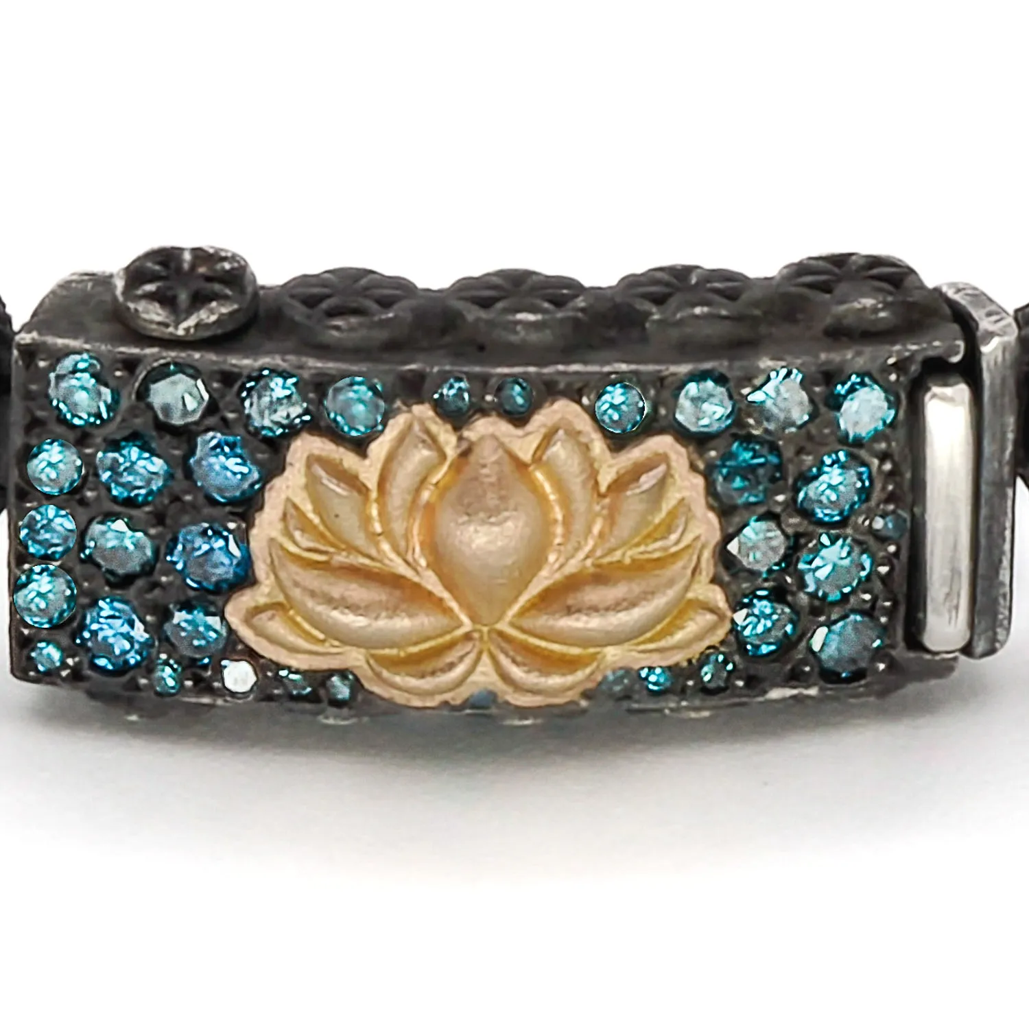 Peace Yellow Gold & Diamond Lotus Silver Buddha Bracelet