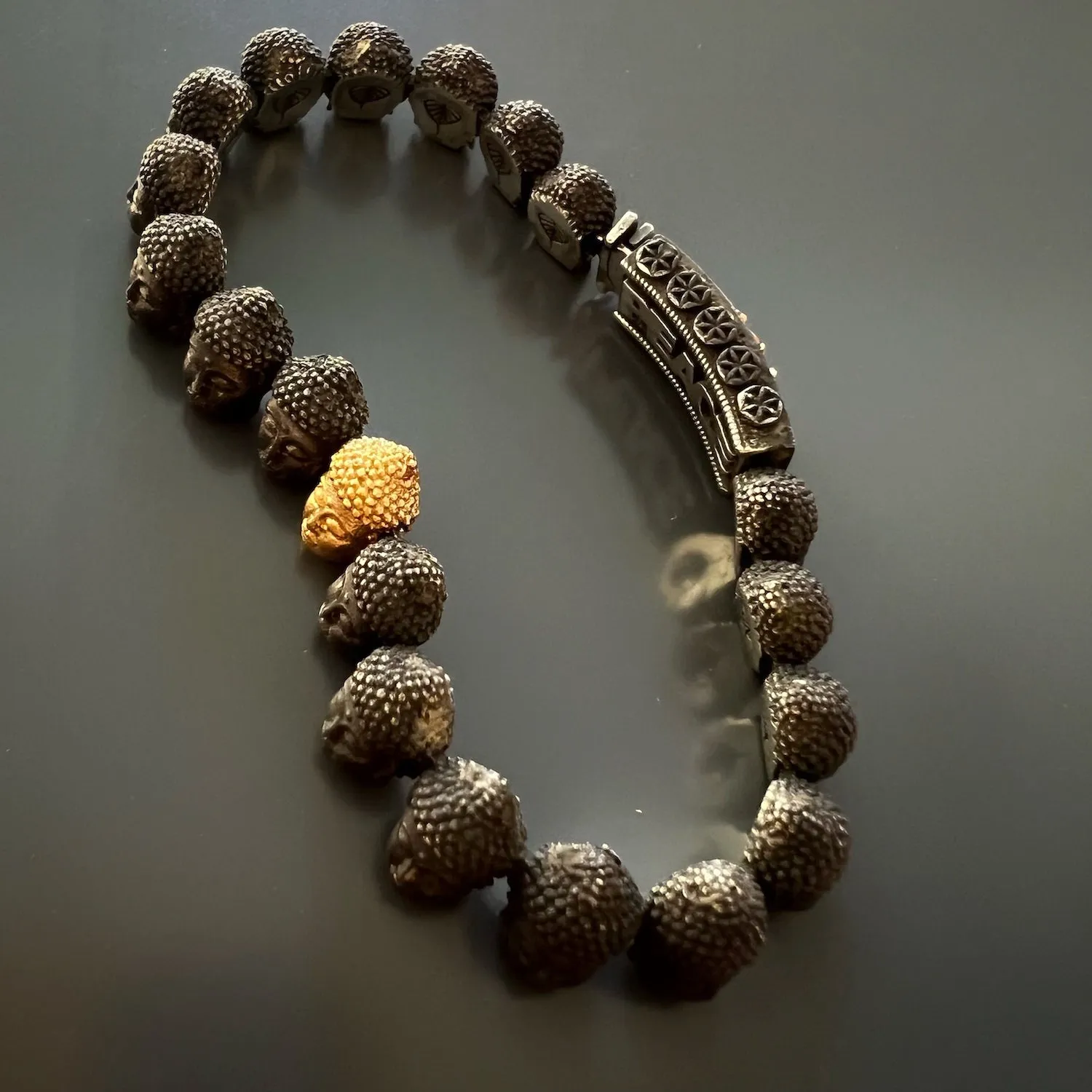 Peace Yellow Gold & Diamond Lotus Silver Buddha Bracelet