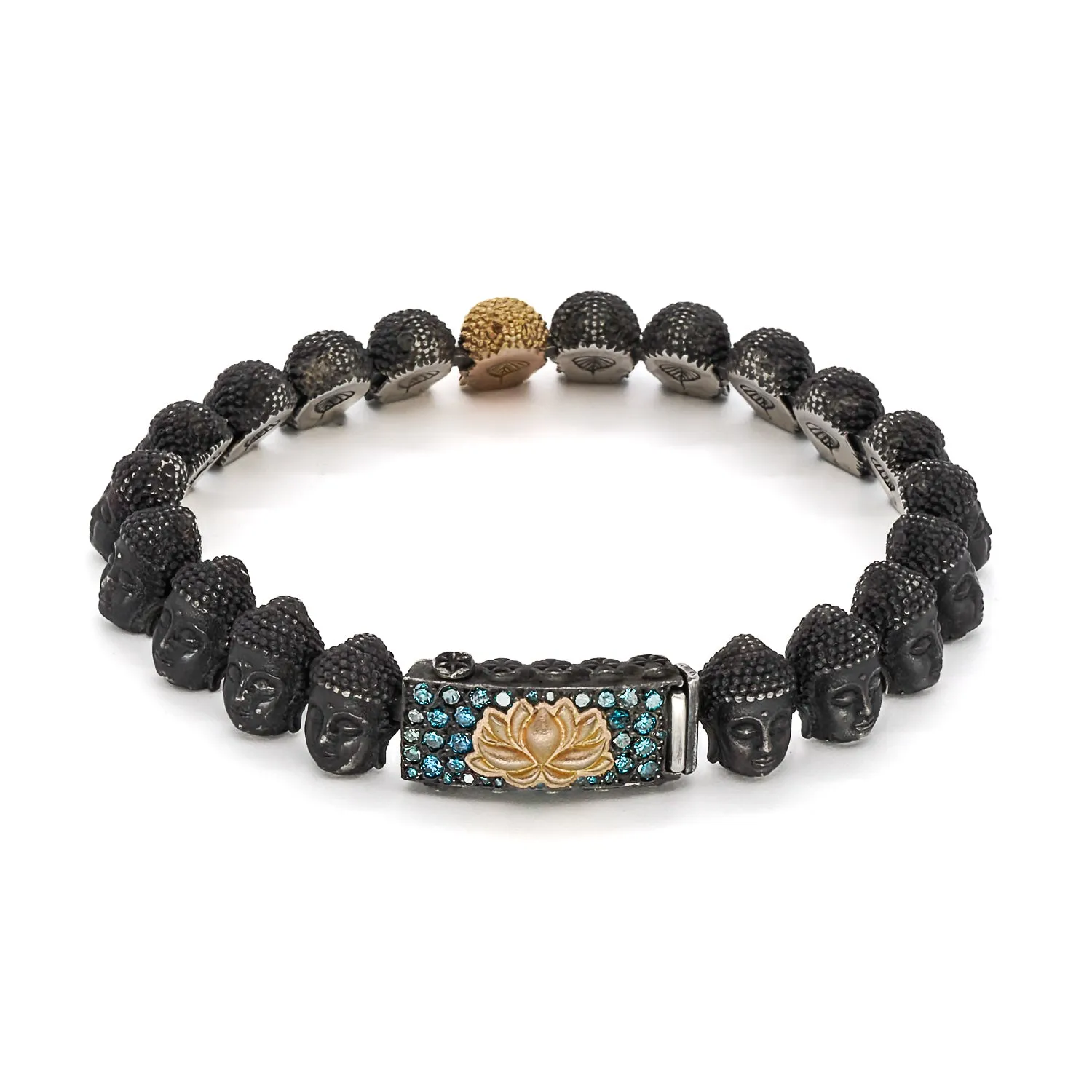 Peace Yellow Gold & Diamond Lotus Silver Buddha Bracelet
