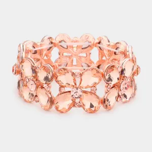 Peach Crystal Teardrop Pageant Stretch Bracelet on Rose Gold | Evening Bracelet |  563690