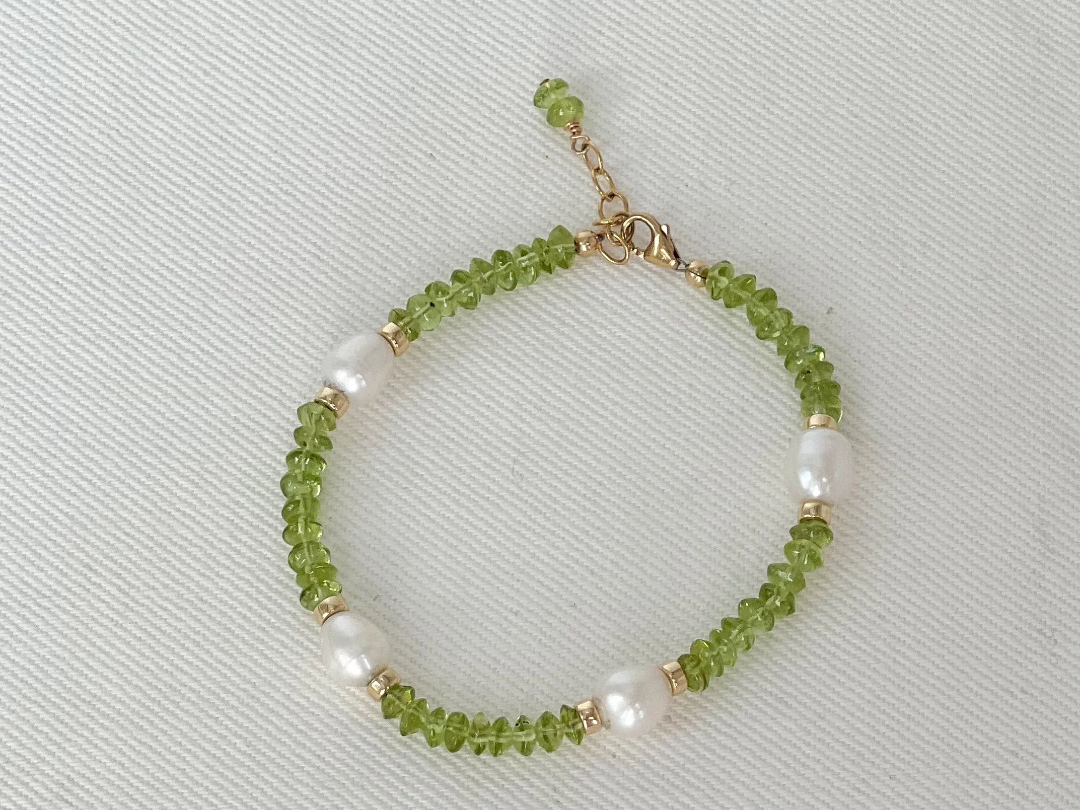 Peridot Pearl Station Bracelet
