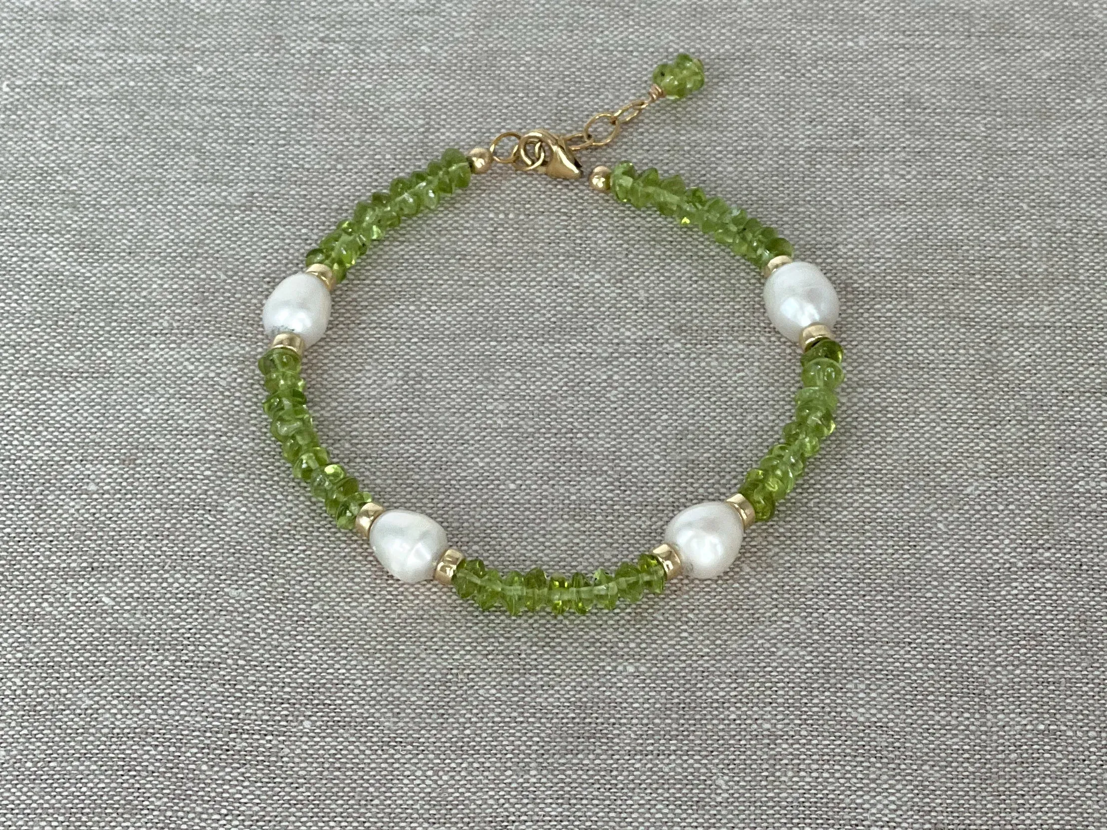Peridot Pearl Station Bracelet