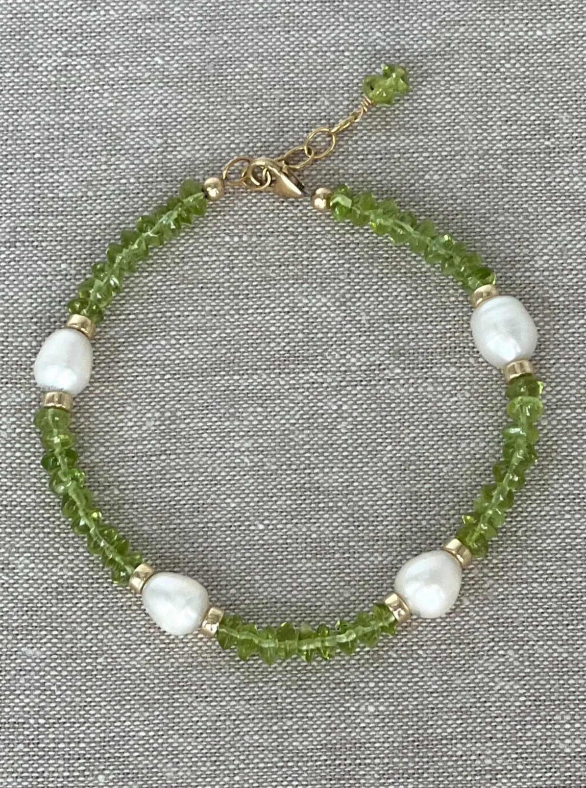 Peridot Pearl Station Bracelet