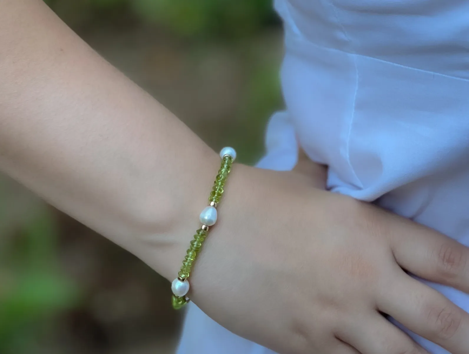 Peridot Pearl Station Bracelet