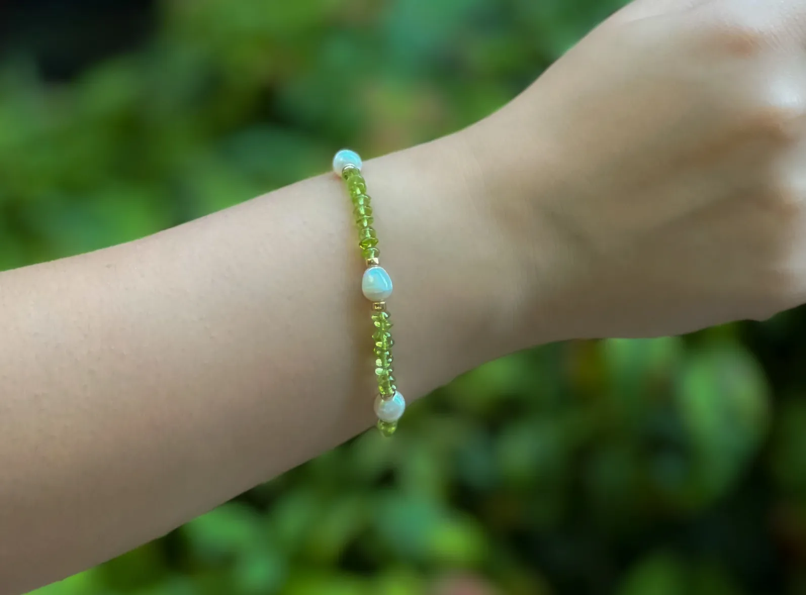 Peridot Pearl Station Bracelet