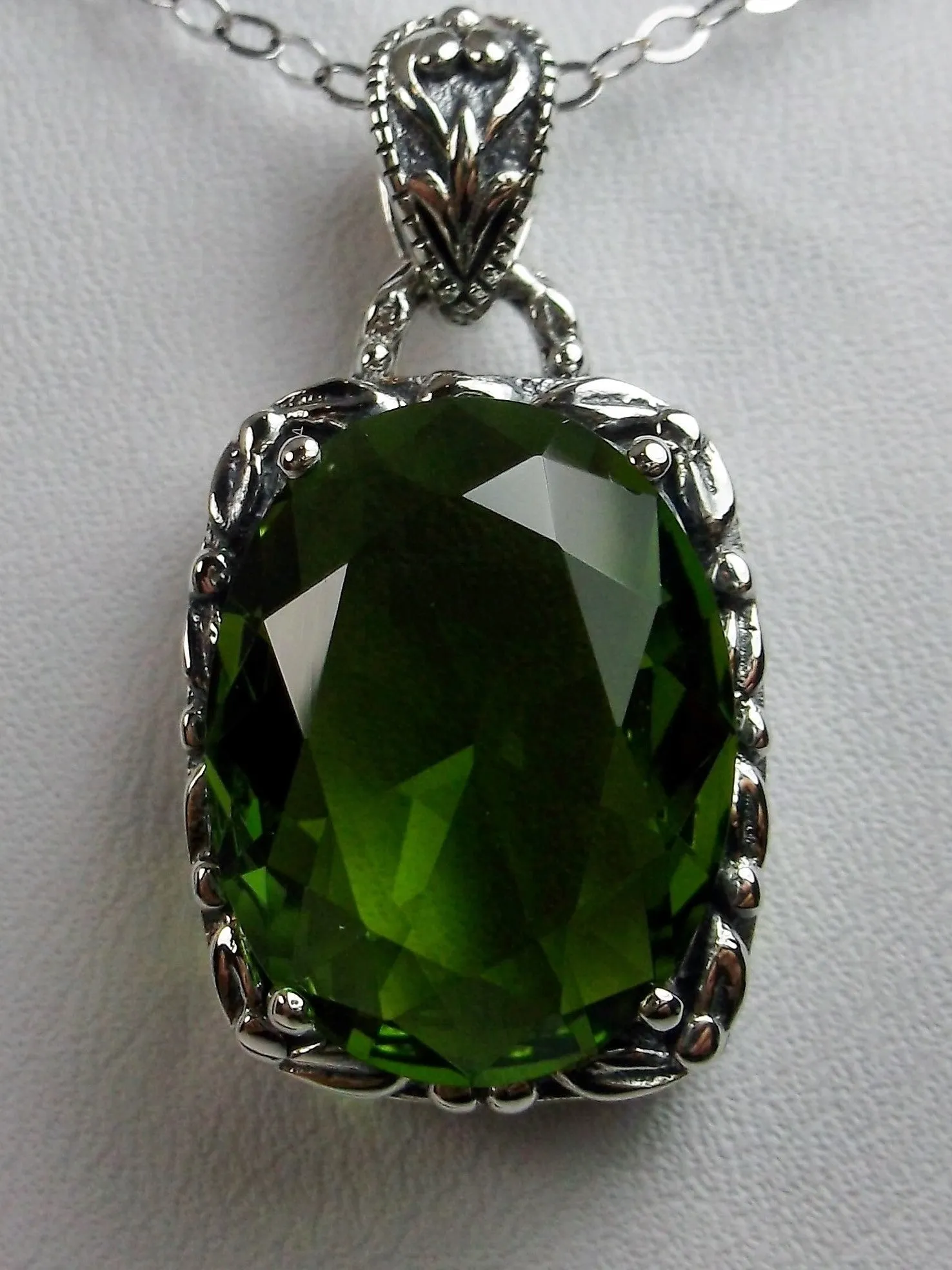Peridot Pendant, Green Art Nouveau Necklace #P120 - Ready to Ship