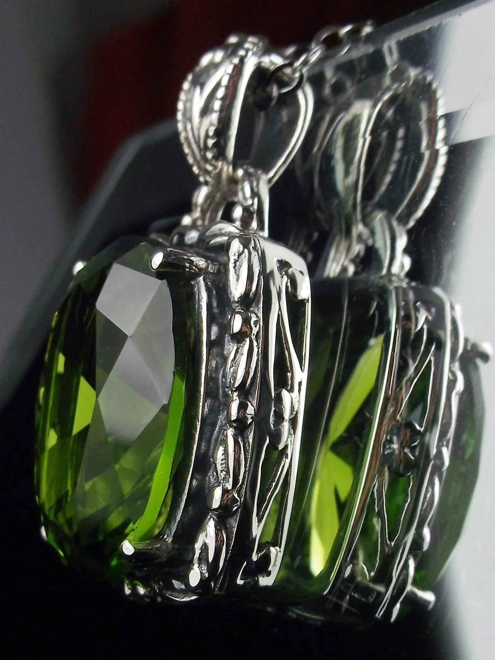 Peridot Pendant, Green Art Nouveau Necklace #P120 - Ready to Ship