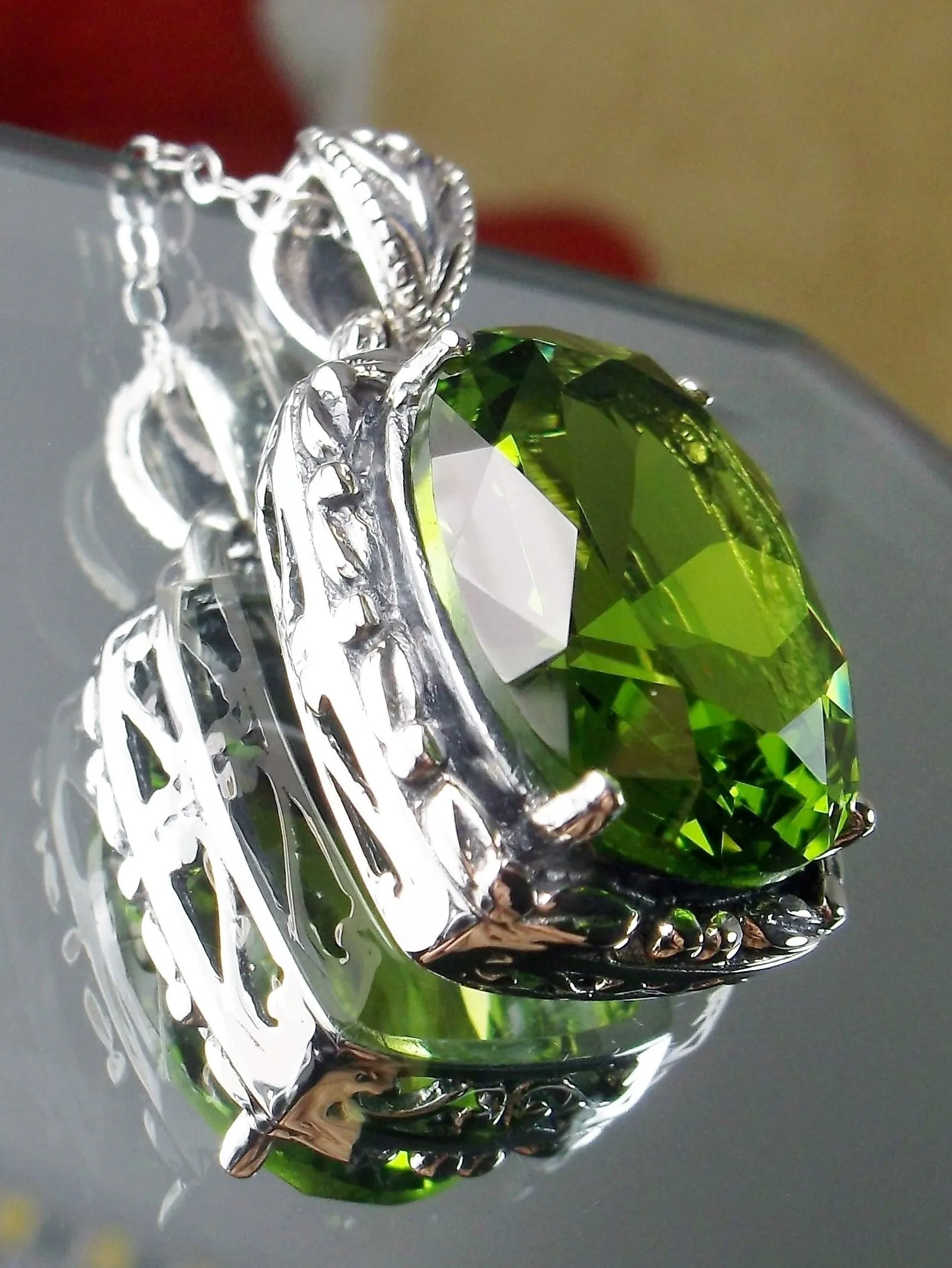 Peridot Pendant, Green Art Nouveau Necklace #P120 - Ready to Ship