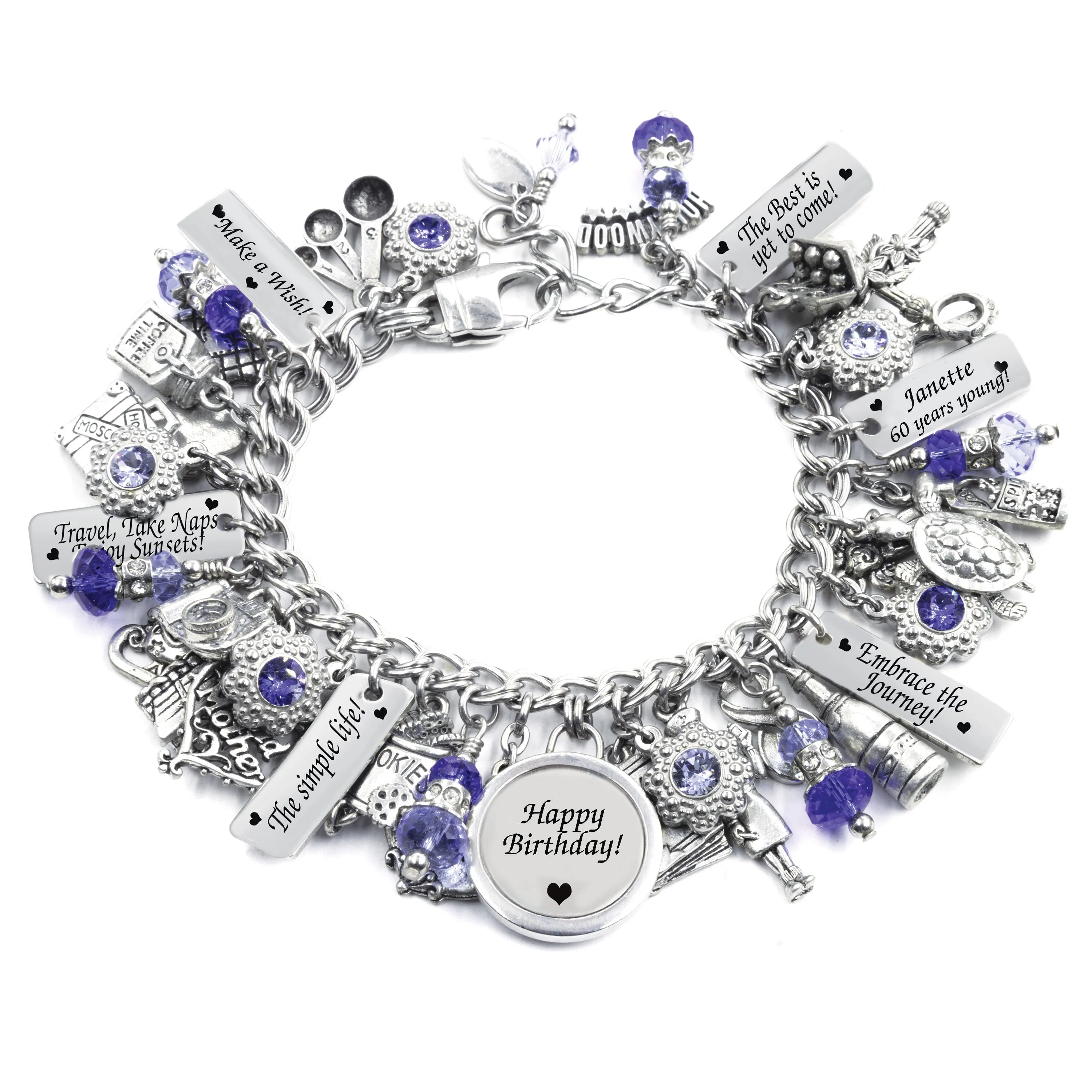 Personalized Birthday Bracelet, Choice of Charms & Birthstone