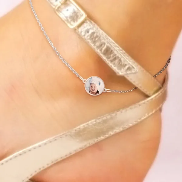 Photo Engraved Anklet w/ Box Chain & Lobster Claw Jewelry
