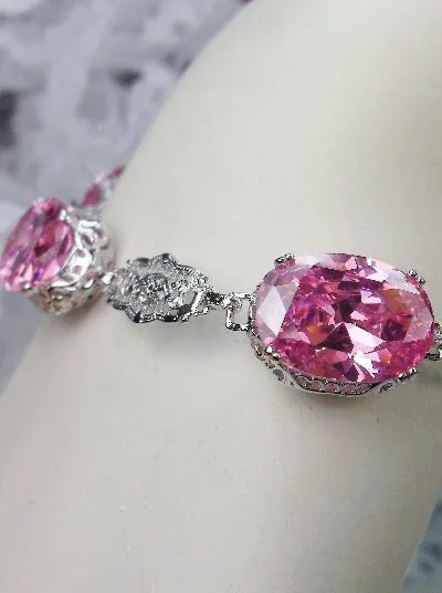 Pink CZ Rhodium plated Bracelet #B70