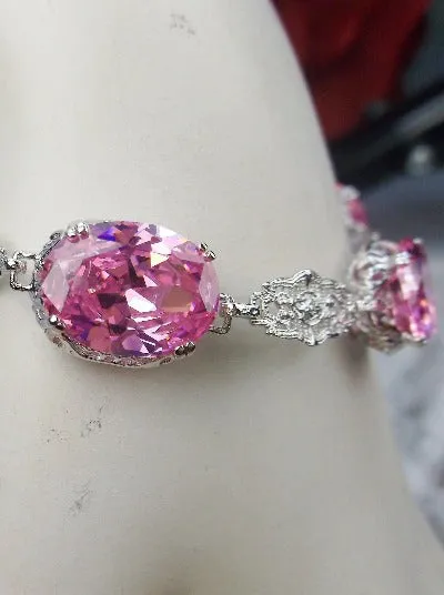 Pink CZ Rhodium plated Bracelet #B70