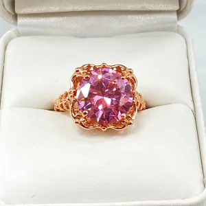 Pink CZ, Size 6.5, Rose Gold Victorian Ring #D103