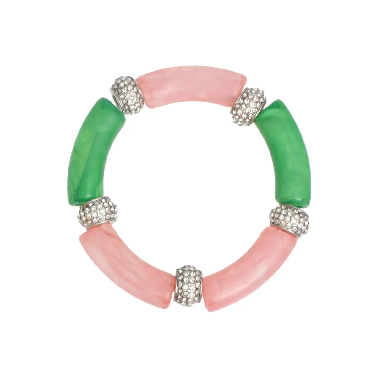 Pink Green Tubular and Rondelle Bead Bracelet