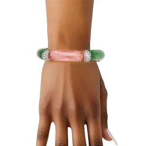 Pink Green Tubular and Rondelle Bead Bracelet