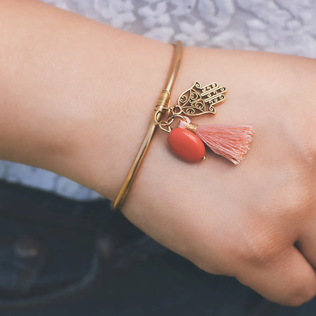 Pink Hamsa Gold Cuff