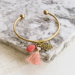 Pink Hamsa Gold Cuff