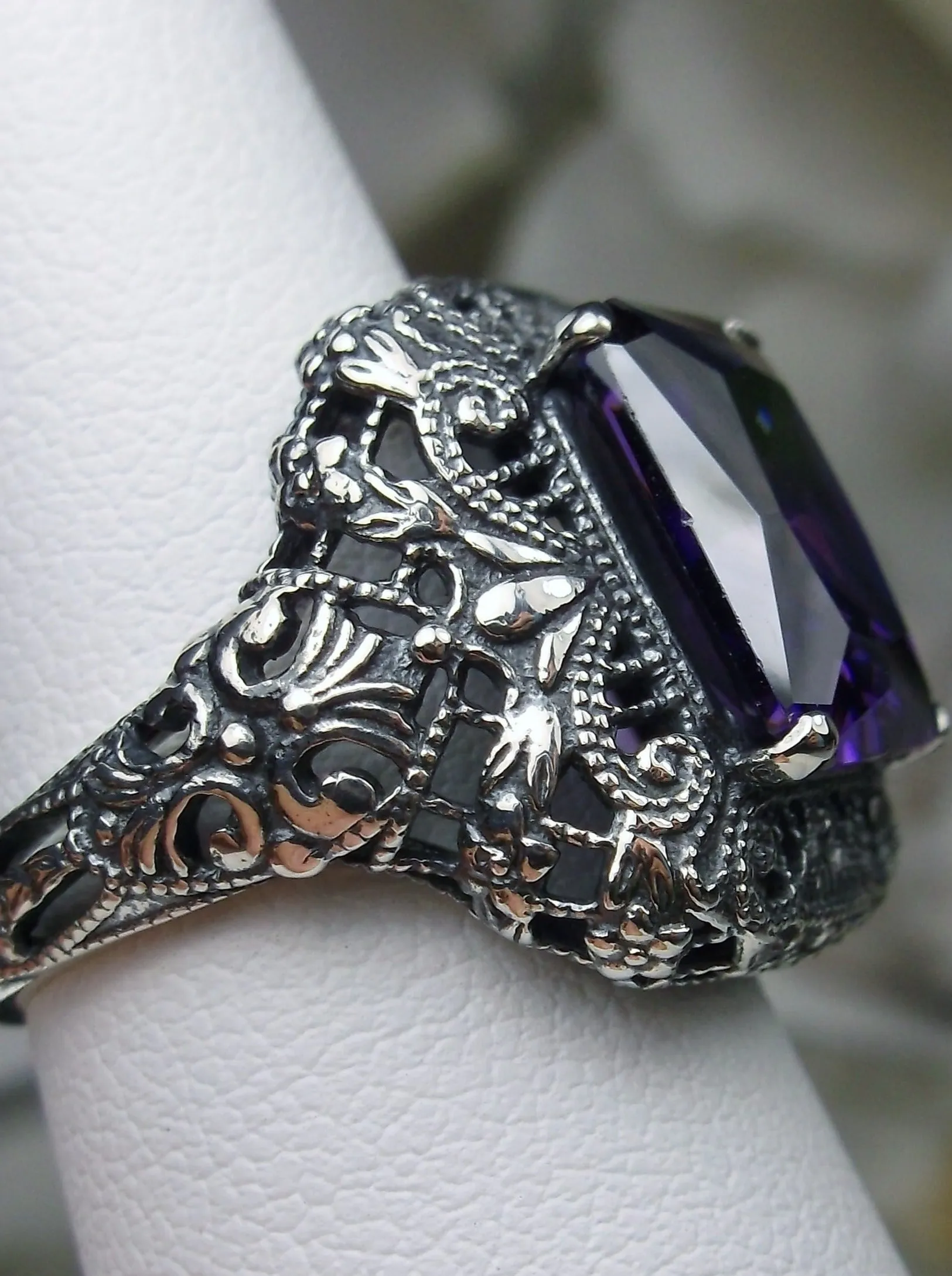 Purple Amethyst Cubic Zirconia (CZ) Ring, Intricate Victorian Jewelry #D149