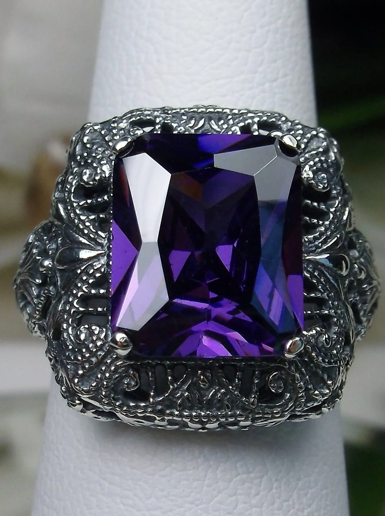Purple Amethyst Cubic Zirconia (CZ) Ring, Intricate Victorian Jewelry #D149
