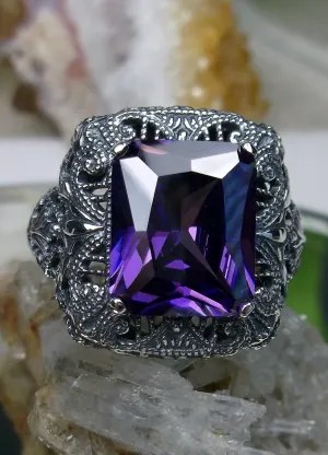 Purple Amethyst Cubic Zirconia (CZ) Ring, Intricate Victorian Jewelry #D149