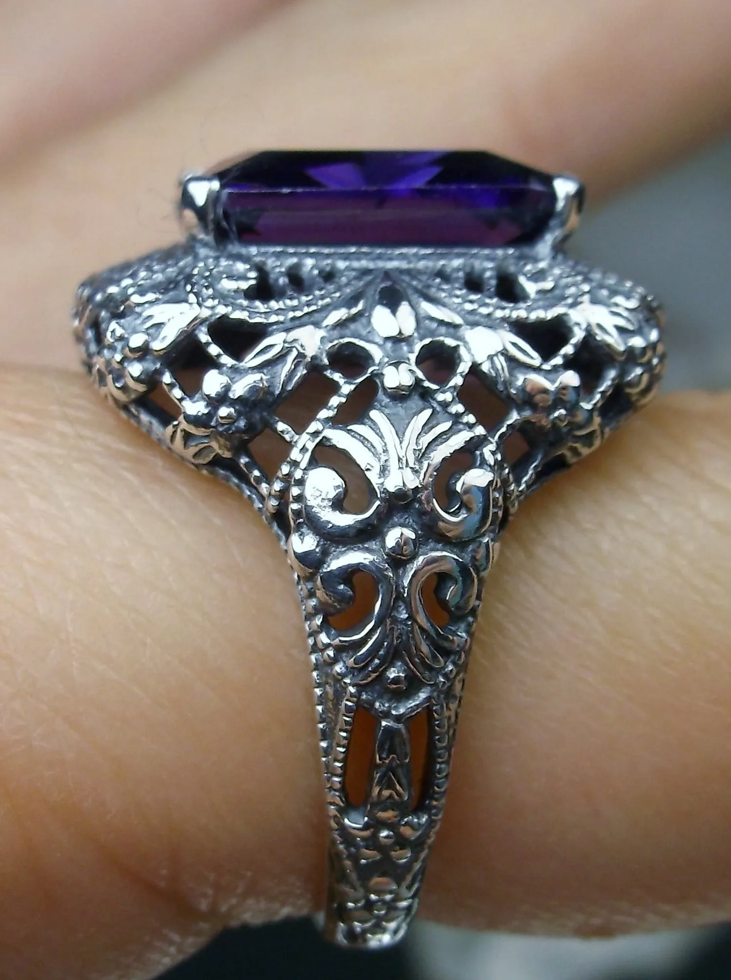 Purple Amethyst Cubic Zirconia (CZ) Ring, Intricate Victorian Jewelry #D149