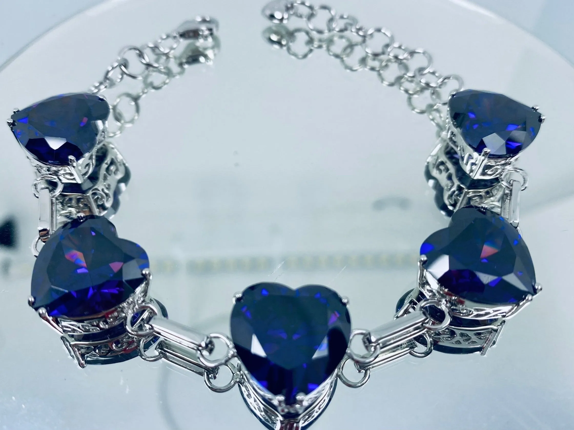 Purple Amethyst CZ Bracelet, Heart Gems, Victorian Reproduction Jewelry #B38