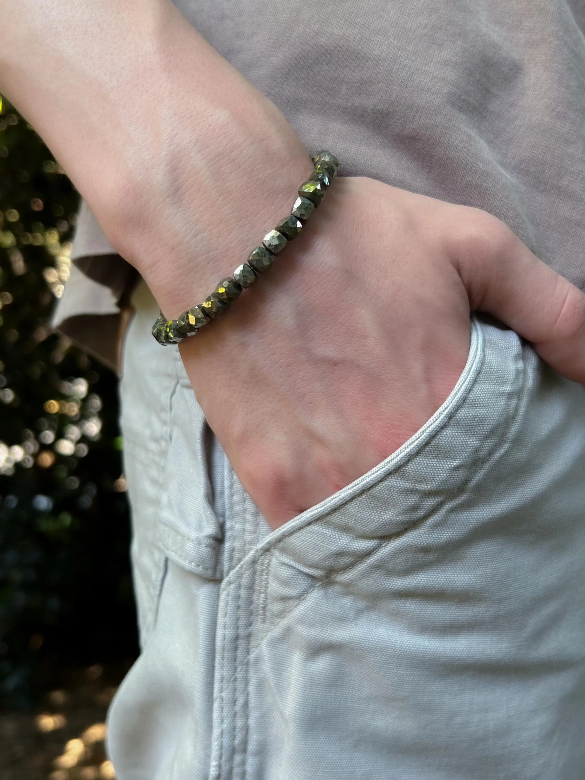 Pyrite Cubes Men's Bracelet, Unisex Bracelet, Men's Jewelry, Fall Jewelry, Gift for Him, Gift for Dad, Boho Style, Gemstones for Men