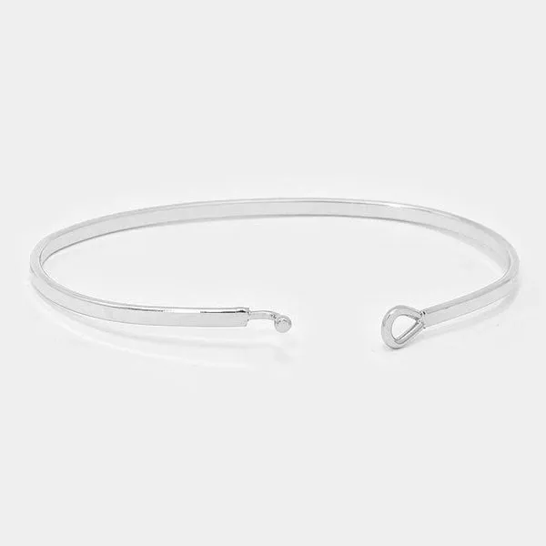 "FIND YOUR WINGS & FLY" Thin Silver Metal Hook Bracelet