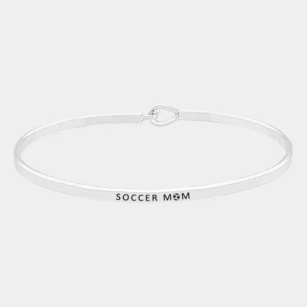"SOCCER MOM" Silver Thin Metal Hook Bracelet