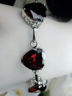Red Garnet Bracelet, Heart Gems, Victorian Reproduction Jewelry #B38