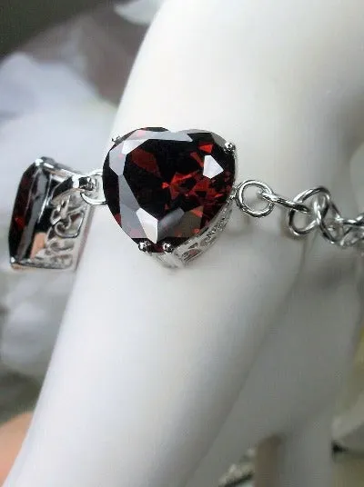 Red Garnet Bracelet, Heart Gems, Victorian Reproduction Jewelry #B38