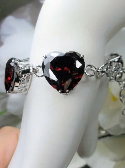 Red Garnet Bracelet, Heart Gems, Victorian Reproduction Jewelry #B38
