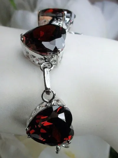 Red Garnet Bracelet, Heart Gems, Victorian Reproduction Jewelry #B38