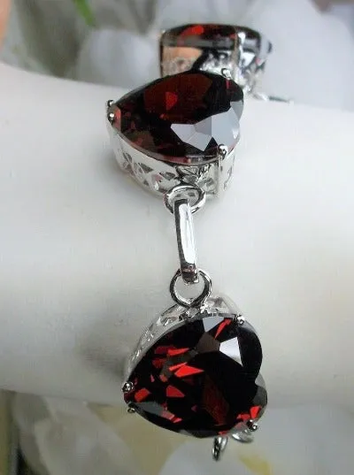 Red Garnet Bracelet, Heart Gems, Victorian Reproduction Jewelry #B38