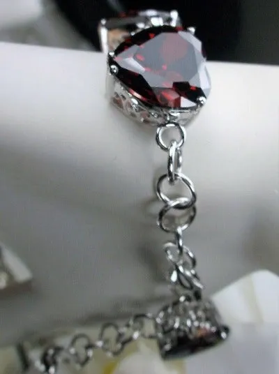 Red Garnet Bracelet, Heart Gems, Victorian Reproduction Jewelry #B38