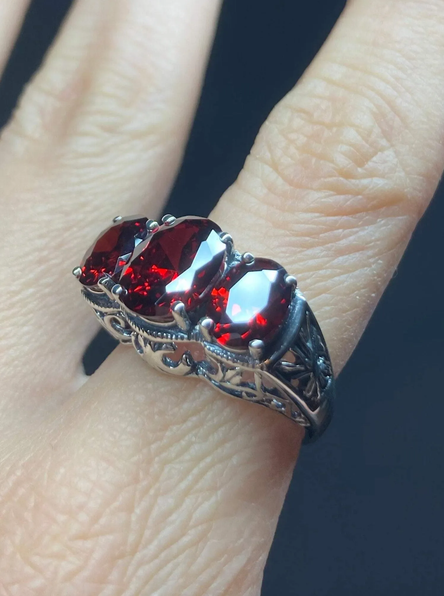 Red Garnet CZ Ring, Art Deco Jewelry #D36