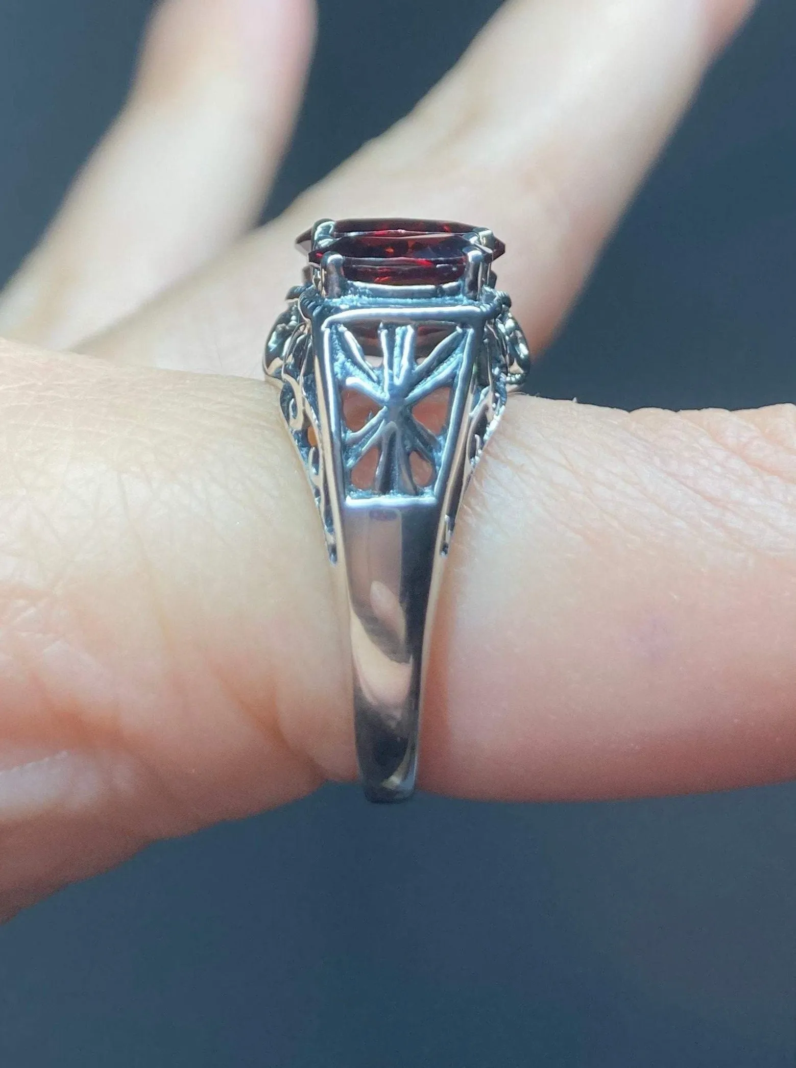 Red Garnet CZ Ring, Art Deco Jewelry #D36
